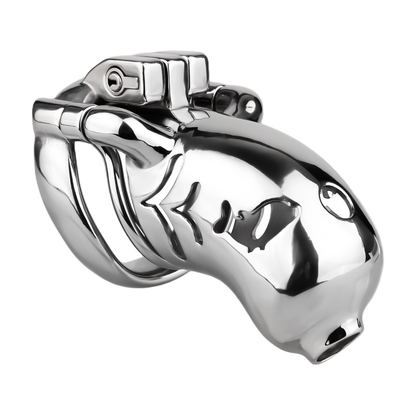 Metal Fishmouth Chastity Cage with Anti-Drop Ring and Realistic Pussy Pee Tube