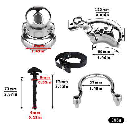 Metal Fishmouth Chastity Cage with Anti-Drop Ring and Realistic Pussy Pee Tube