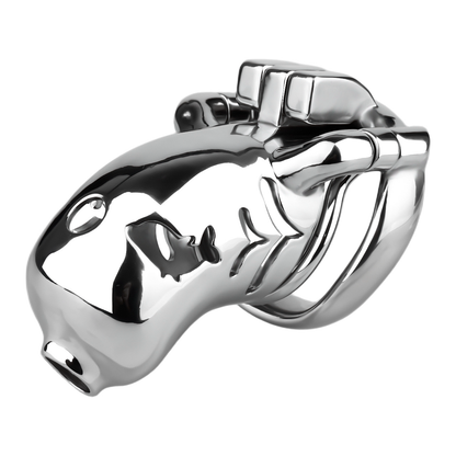 Metal Fishmouth Chastity Cage with Anti-Drop Ring and Realistic Pussy Pee Tube