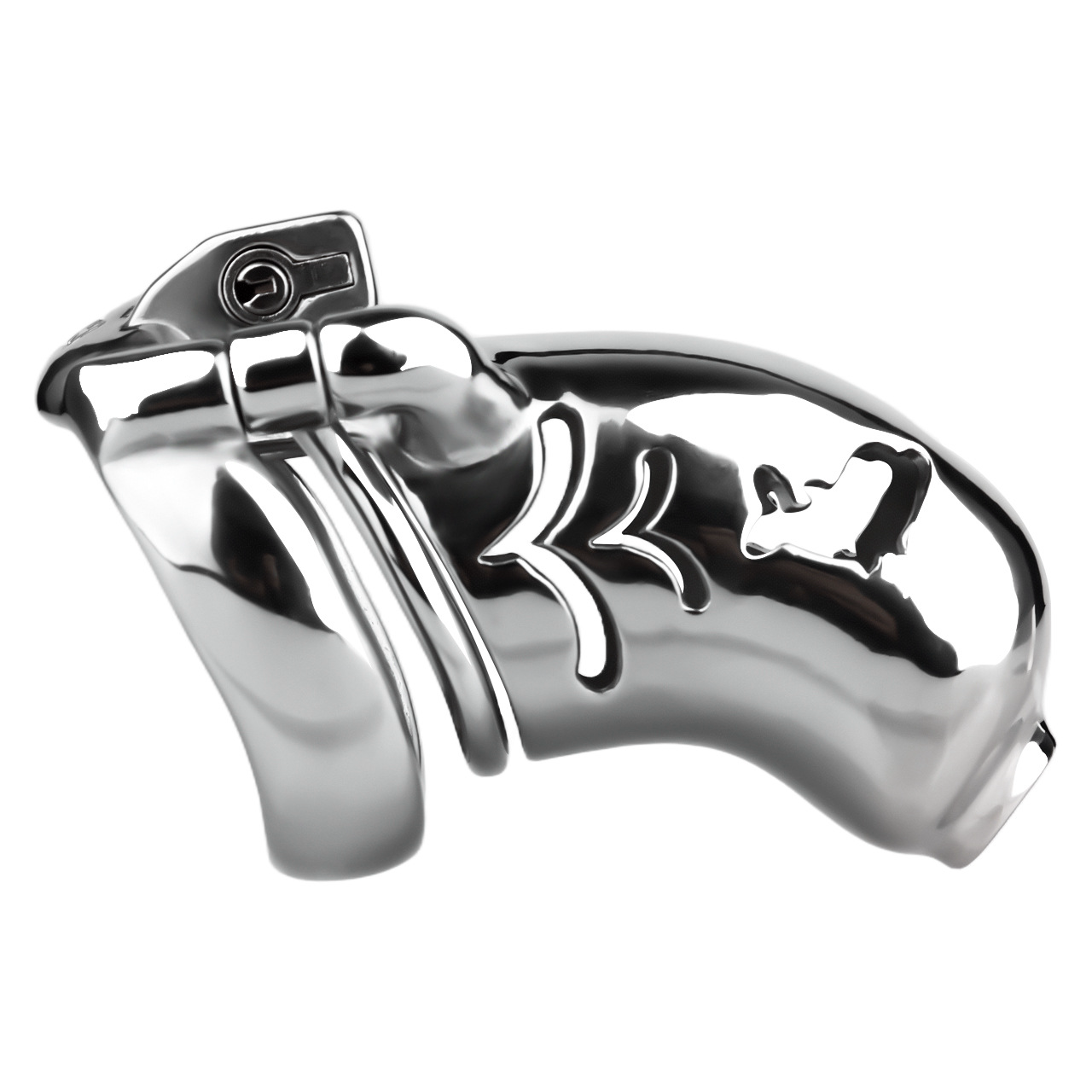 Metal Fishmouth Chastity Cage with Anti-Drop Ring and Realistic Pussy Pee Tube