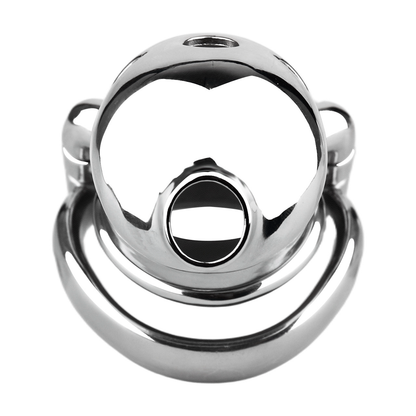 Metal Fishmouth Chastity Cage with Anti-Drop Ring and Realistic Pussy Pee Tube