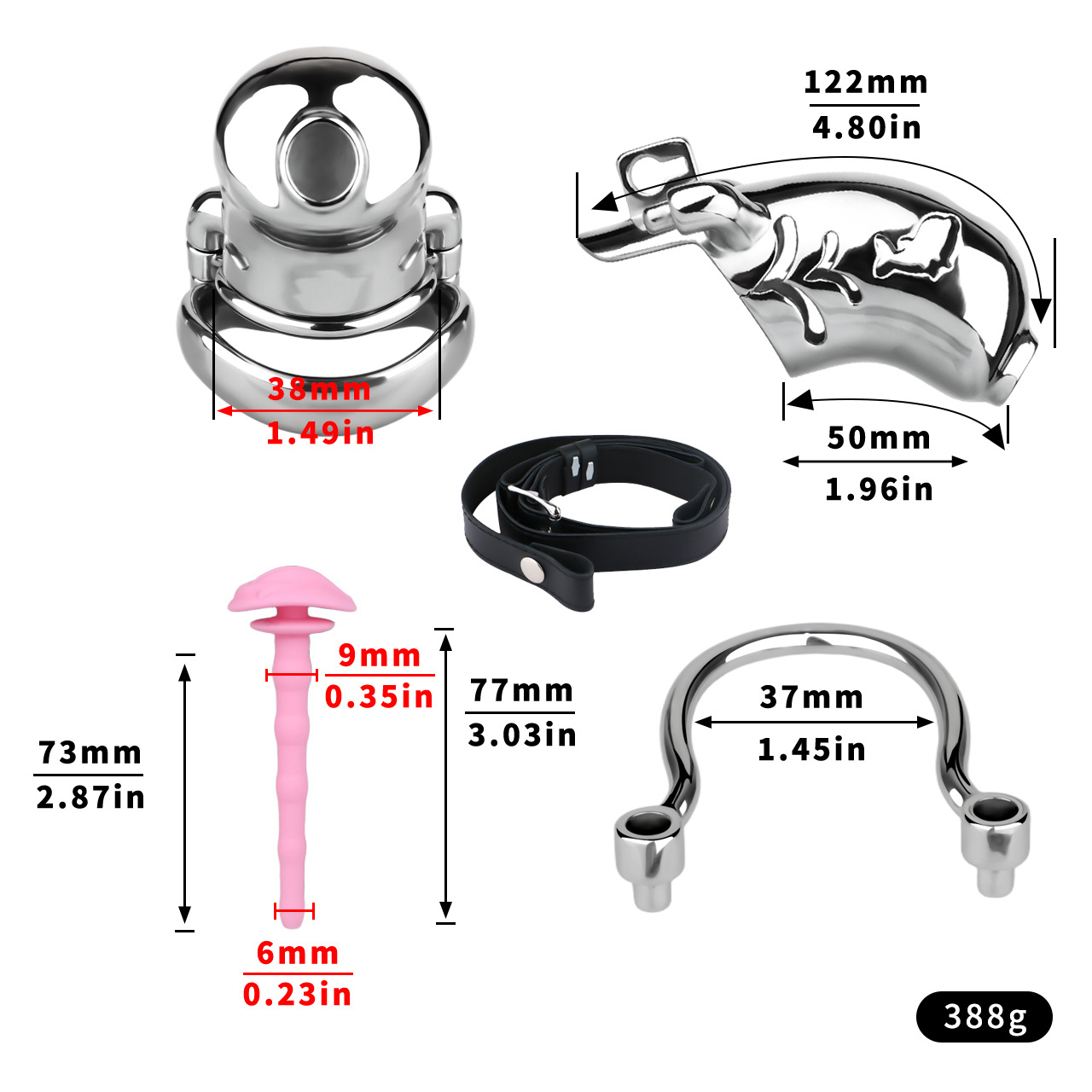 Metal Fishmouth Chastity Cage with Anti-Drop Ring and Realistic Pussy Pee Tube