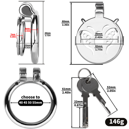 Metal Flat Butterfly Chastity Cage Small Micro Cock Lock for Men Sissy