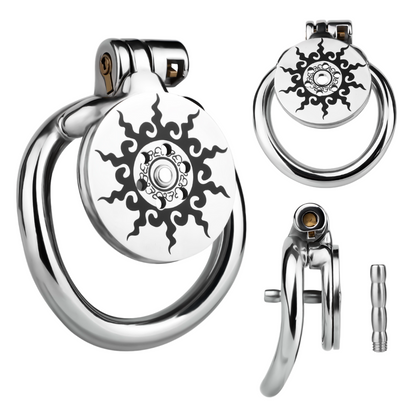 Inferno Flat Steel Chastity Cage with Removable Catheter Tube and PU Strap