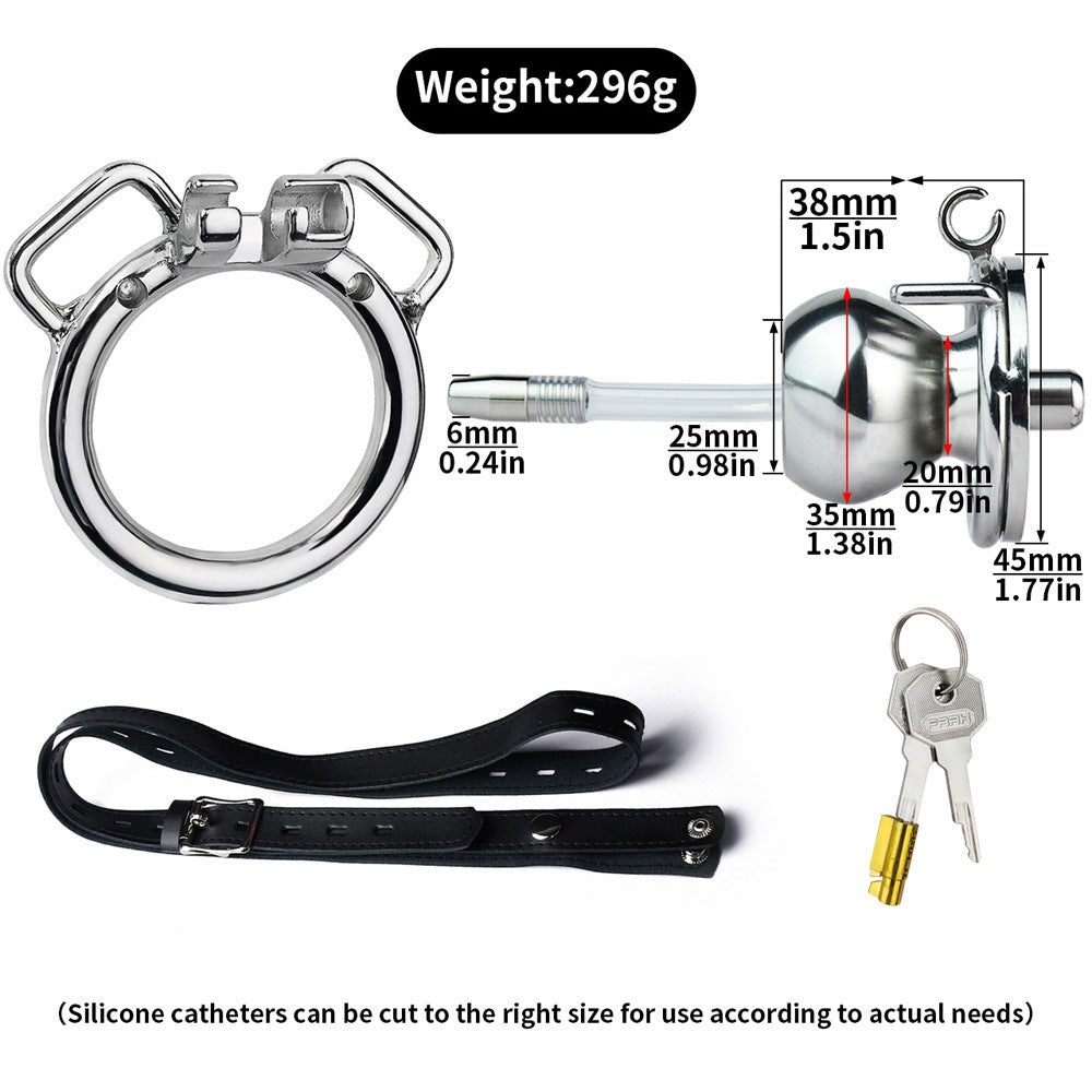 Sissy Butterfly Inverted Chastity Cage with PU Belt and Silicone Catheter Metal Small Negative Cock Cage