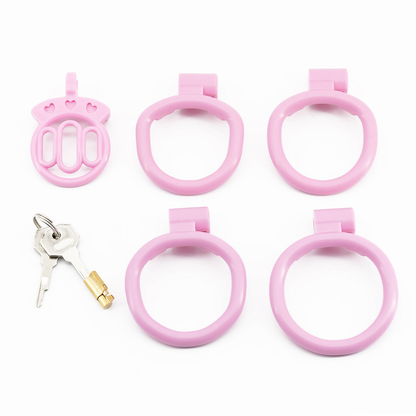 Plastic Mini Chastity Cage with 4 Base Rings Micro Flat Cock Cage for Men and Sissies