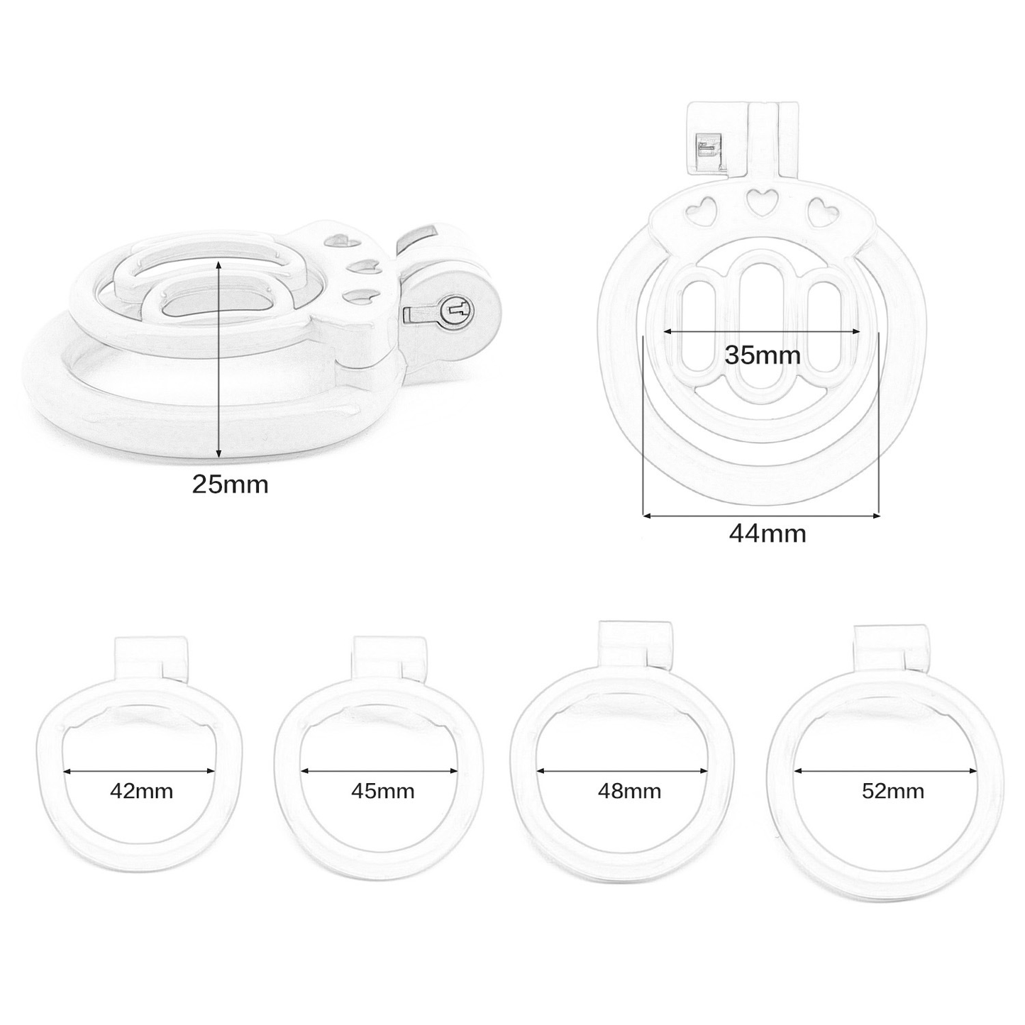 Plastic Mini Chastity Cage with 4 Base Rings Micro Flat Cock Cage for Men and Sissies