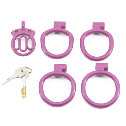 Plastic Mini Chastity Cage with 4 Base Rings Micro Flat Cock Cage for Men and Sissies