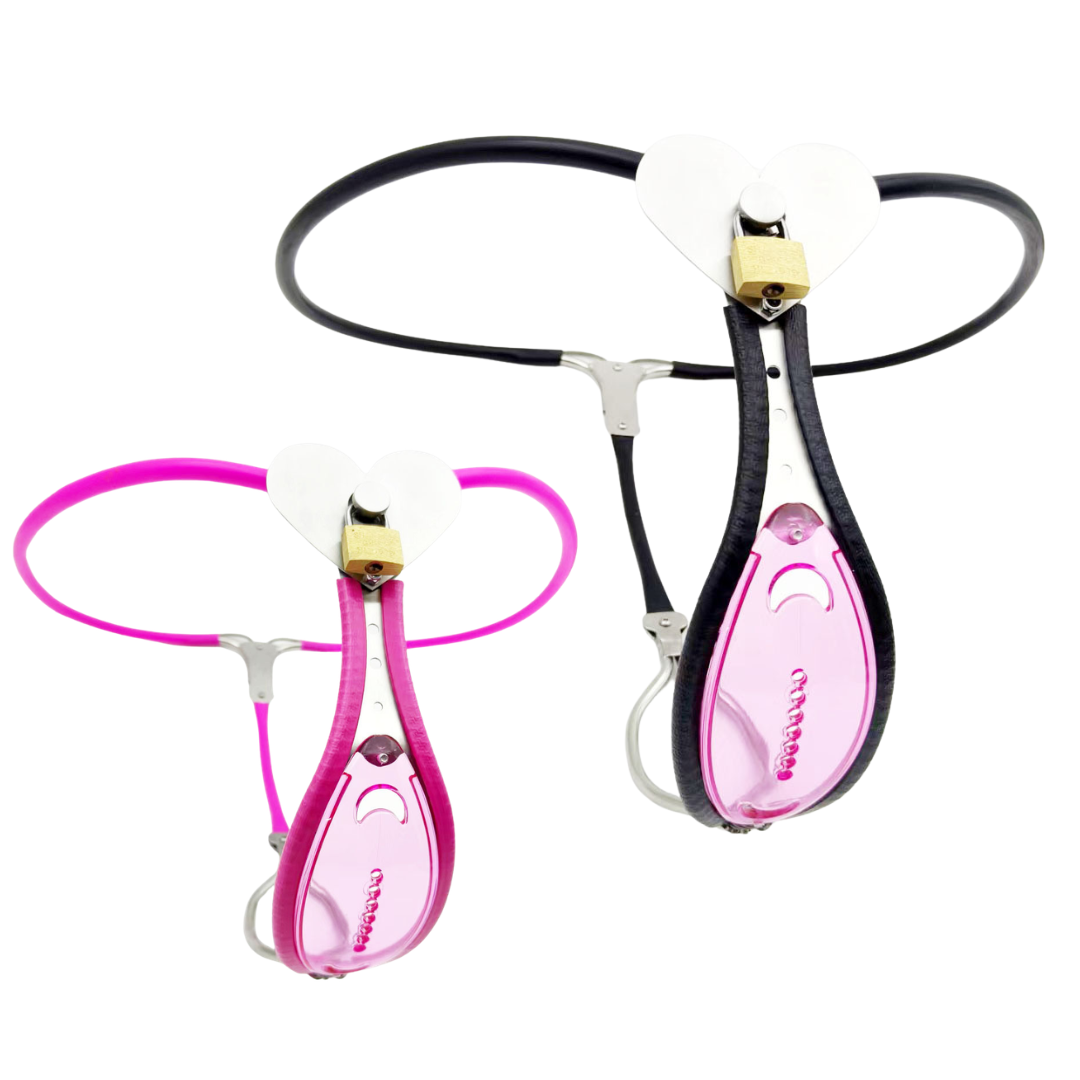Pink See-Through Female Chastity Belt with Heart Lock Lightweight Chastity Lock for Women