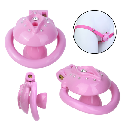 Pink Sparkly Inverted Chastity Cage for Sissies - ChastityBondage