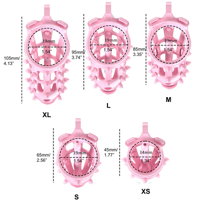 Pink Chastity Cage with Removable Silicone Spikes and 5 Size Penis Rings - ChastityBondage