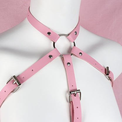 Pink BDSM Harness Women - Faux Leather Body Harness Lingerie - ChastityBondage