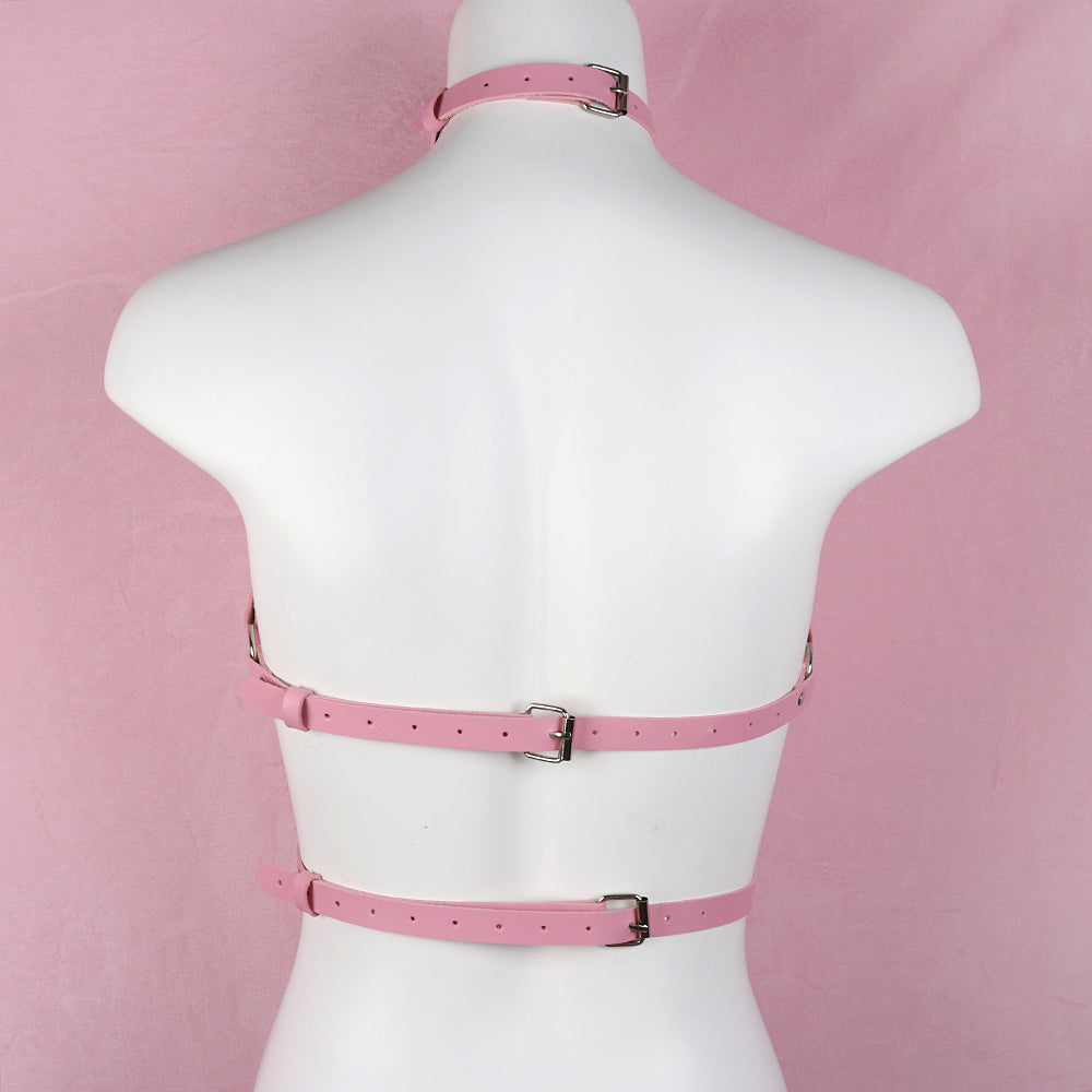 Pink BDSM Harness Women - Faux Leather Body Harness Lingerie - ChastityBondage