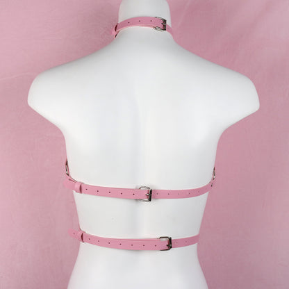 Pink BDSM Harness Women - Faux Leather Body Harness Lingerie - ChastityBondage