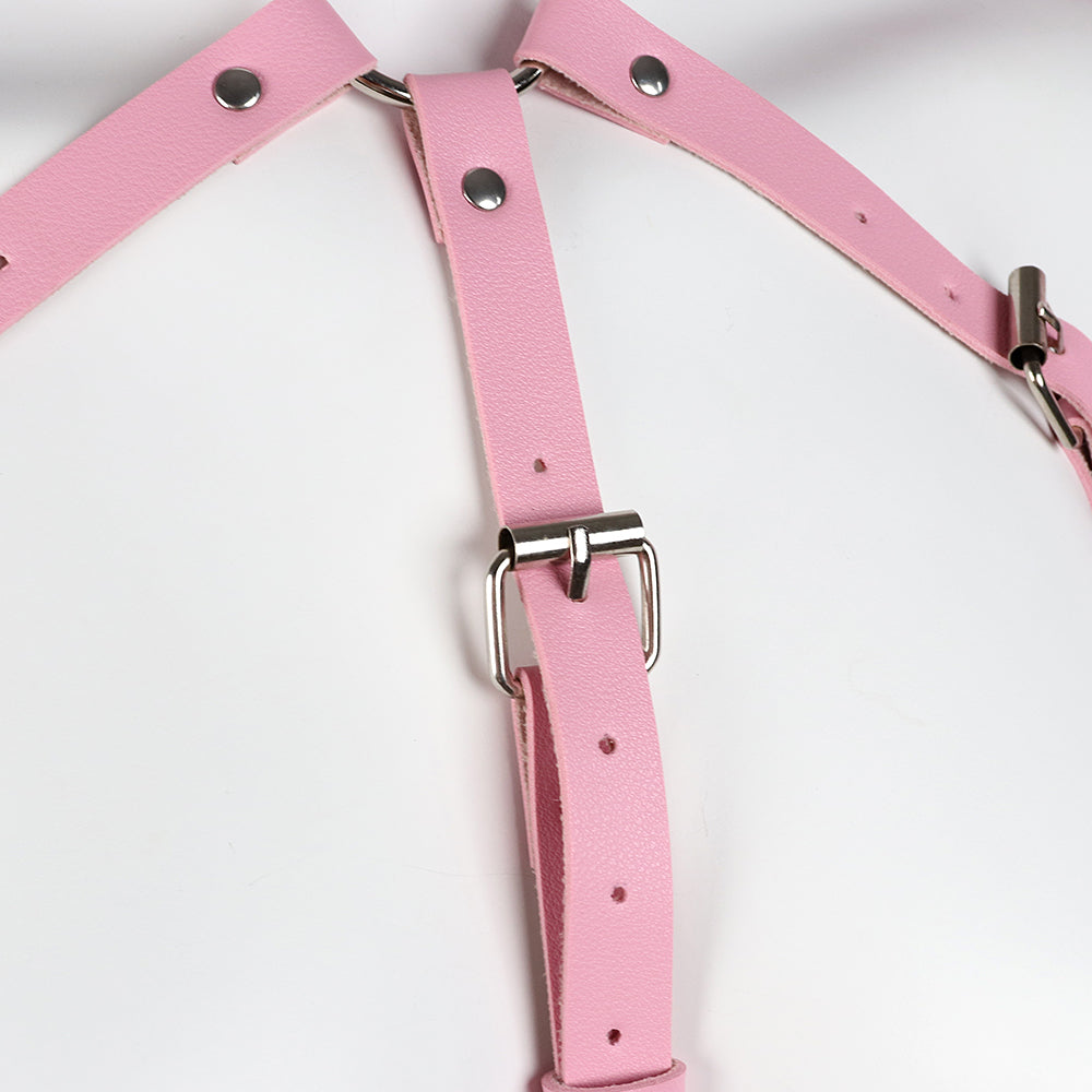 Pink BDSM Harness Women - Faux Leather Body Harness Lingerie - ChastityBondage