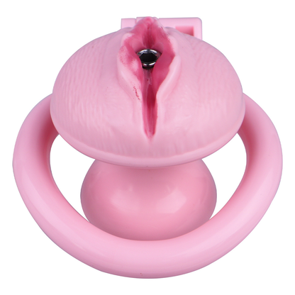 Pink Nude Clitoris Pussy Chastity Cage with Detachable Inverted Plug for Sissy Crossdressers