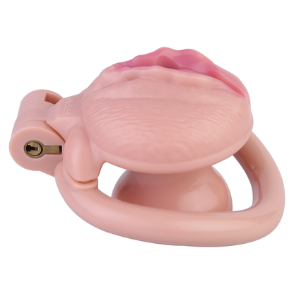 Pink Nude Clitoris Pussy Chastity Cage with Detachable Inverted Plug for Sissy Crossdressers