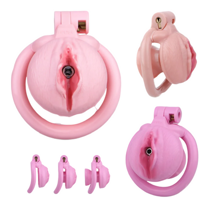 Pink Clitoris Chastity Cage with Detachable Inverted Plug for Sissy Crossdressers