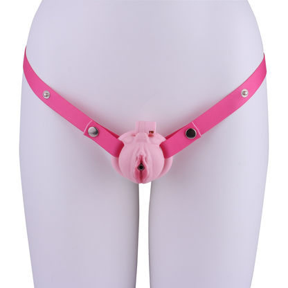 Pink Nude Clitoris Pussy Chastity Cage with Detachable Inverted Plug for Sissy Crossdressers