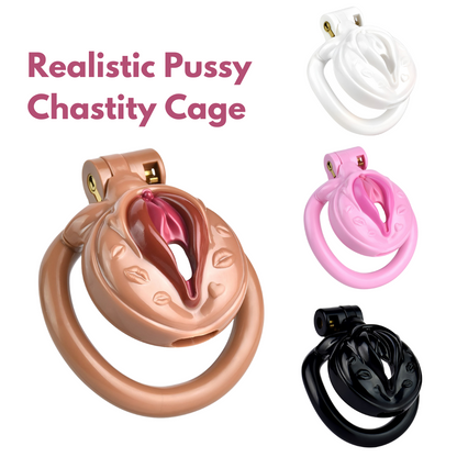 Realistic Pussy Chastity Cage For Sissy Flat CockCage Nude/Pink/Black/White