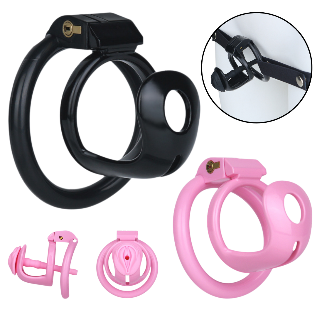Everyday Lightweight Resin Chastity Cage Black/Pink Cock Cage for Chastity Training Beginners