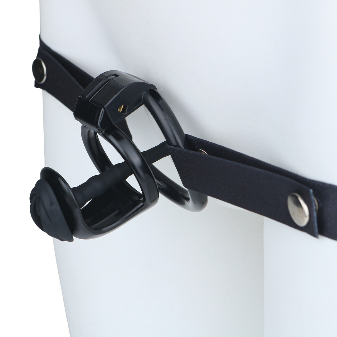 Lightweight Hard Resin Chastity Cage Black & Pink Cock Lock with Soft Pussy Catheter Clitoris Urethral Tube