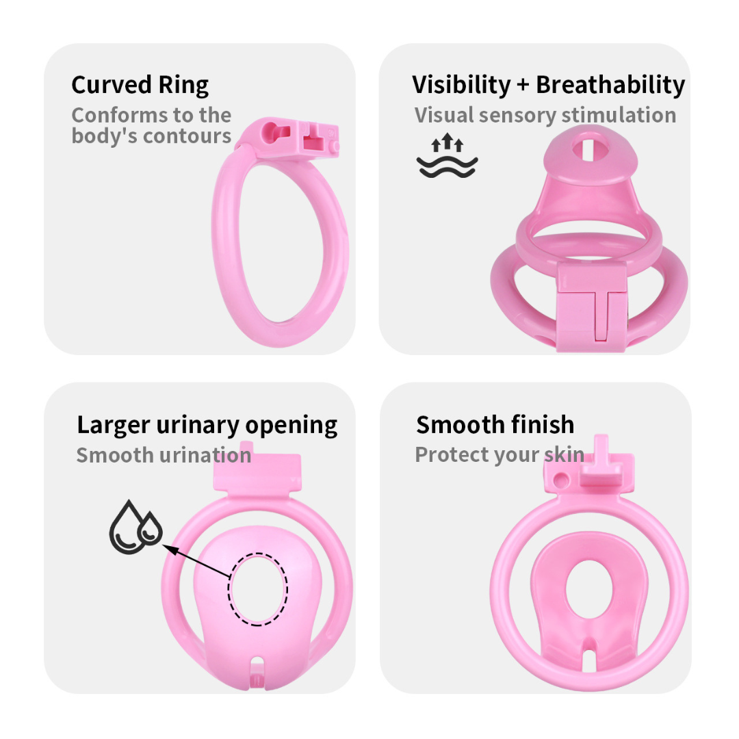 Lightweight Hard Resin Chastity Cage Black & Pink Cock Lock with Soft Pussy Catheter Clitoris Urethral Tube