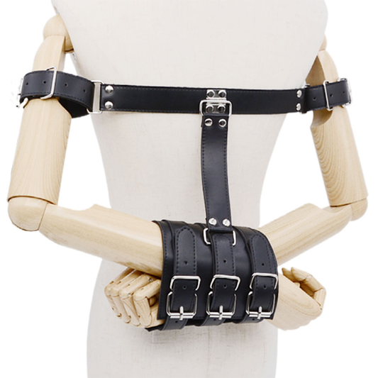 BDSM Arm Bondage Gear PU Leather Harness Slave Training Handcuffs