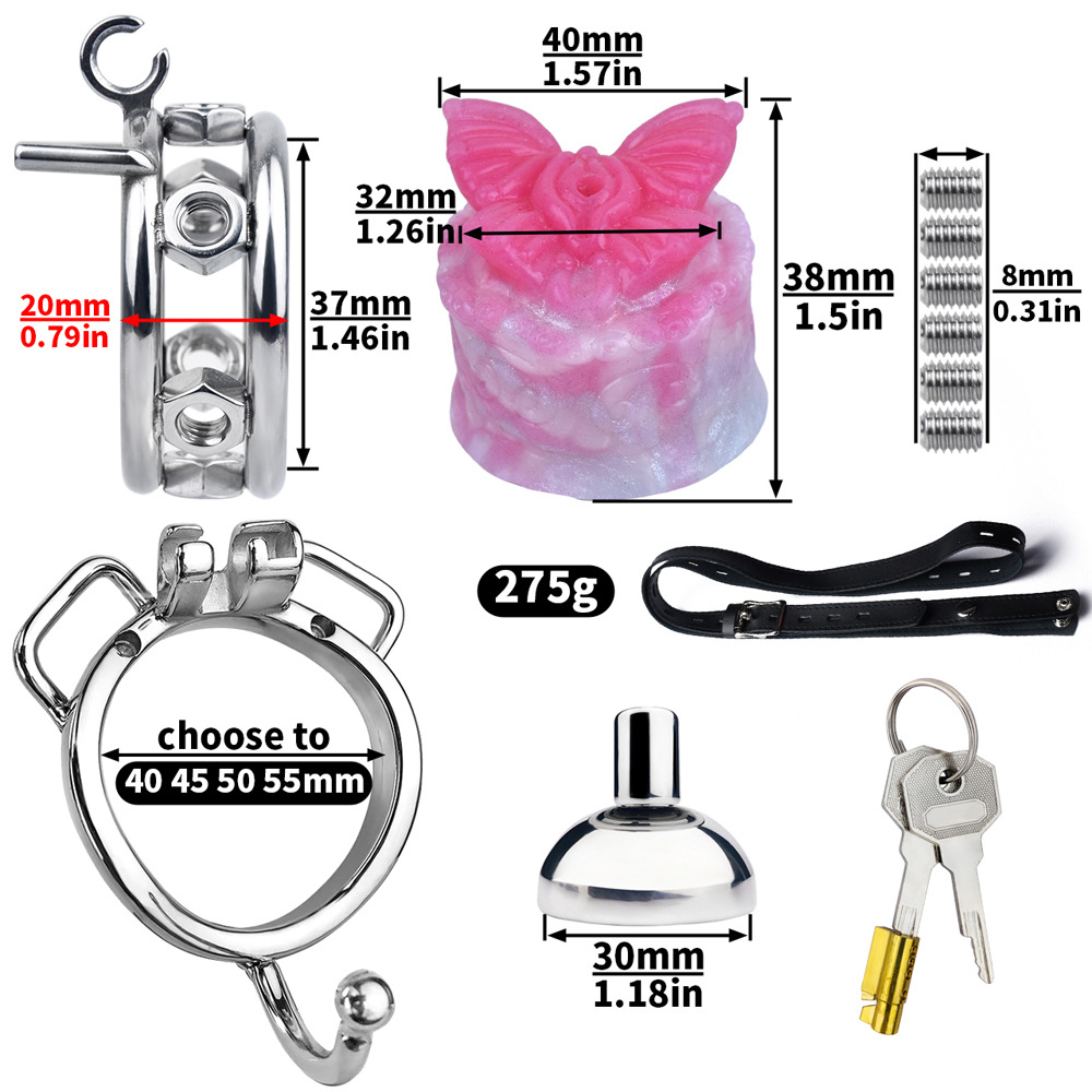 Sissy Inverted Chastity Cage with Silicone Butterfly Micro Negative Cock Cage with Strap