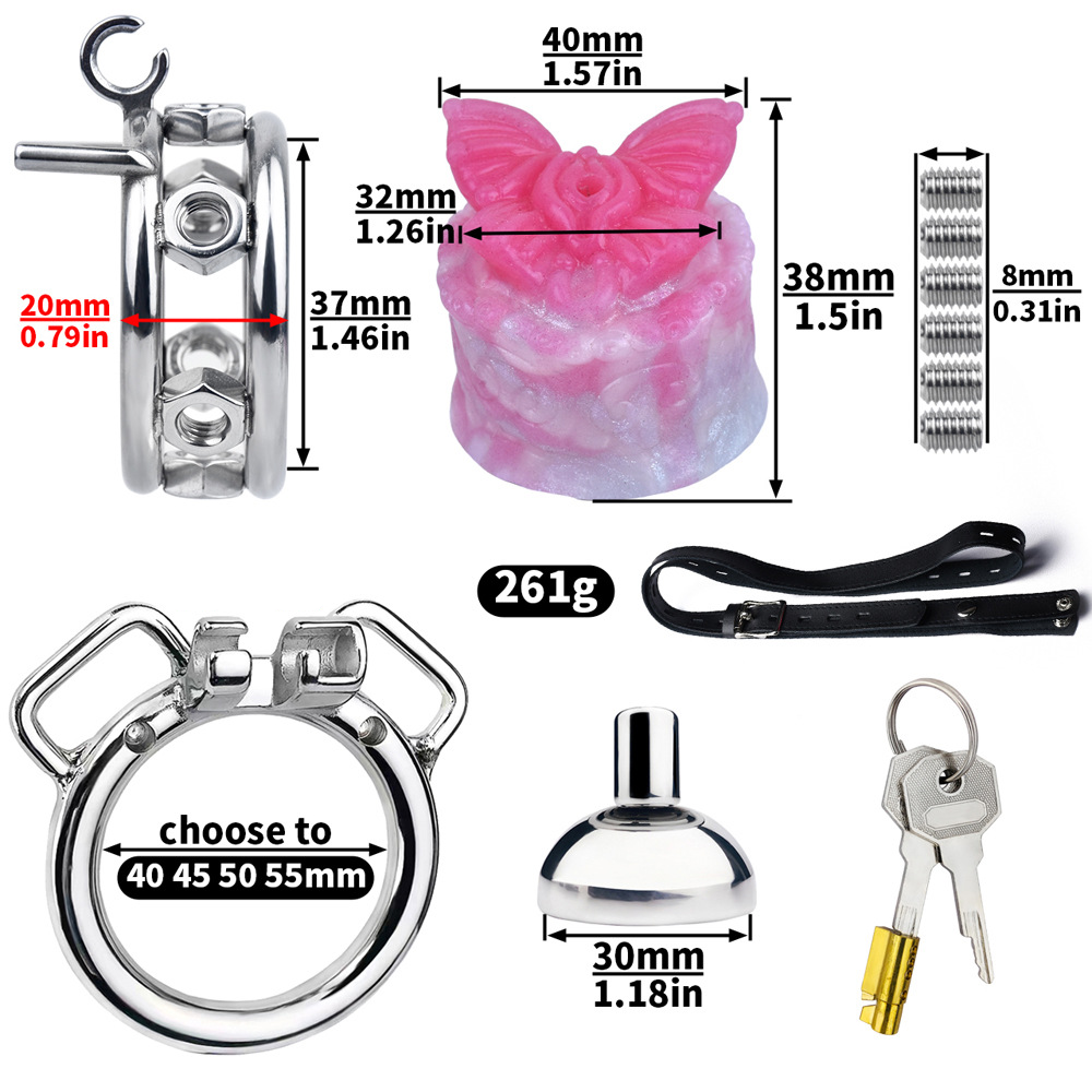 Sissy Inverted Chastity Cage with Silicone Butterfly Micro Negative Cock Cage with Strap