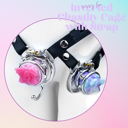 Sissy Inverted Chastity Cage with Silicone Butterfly Micro Negative Cock Cage with Strap