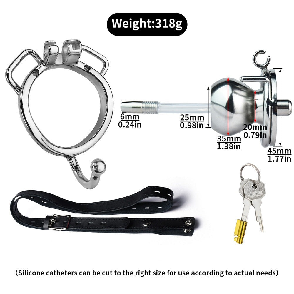 Sissy Butterfly Inverted Chastity Cage with PU Belt and Silicone Catheter Metal Small Negative Cock Cage