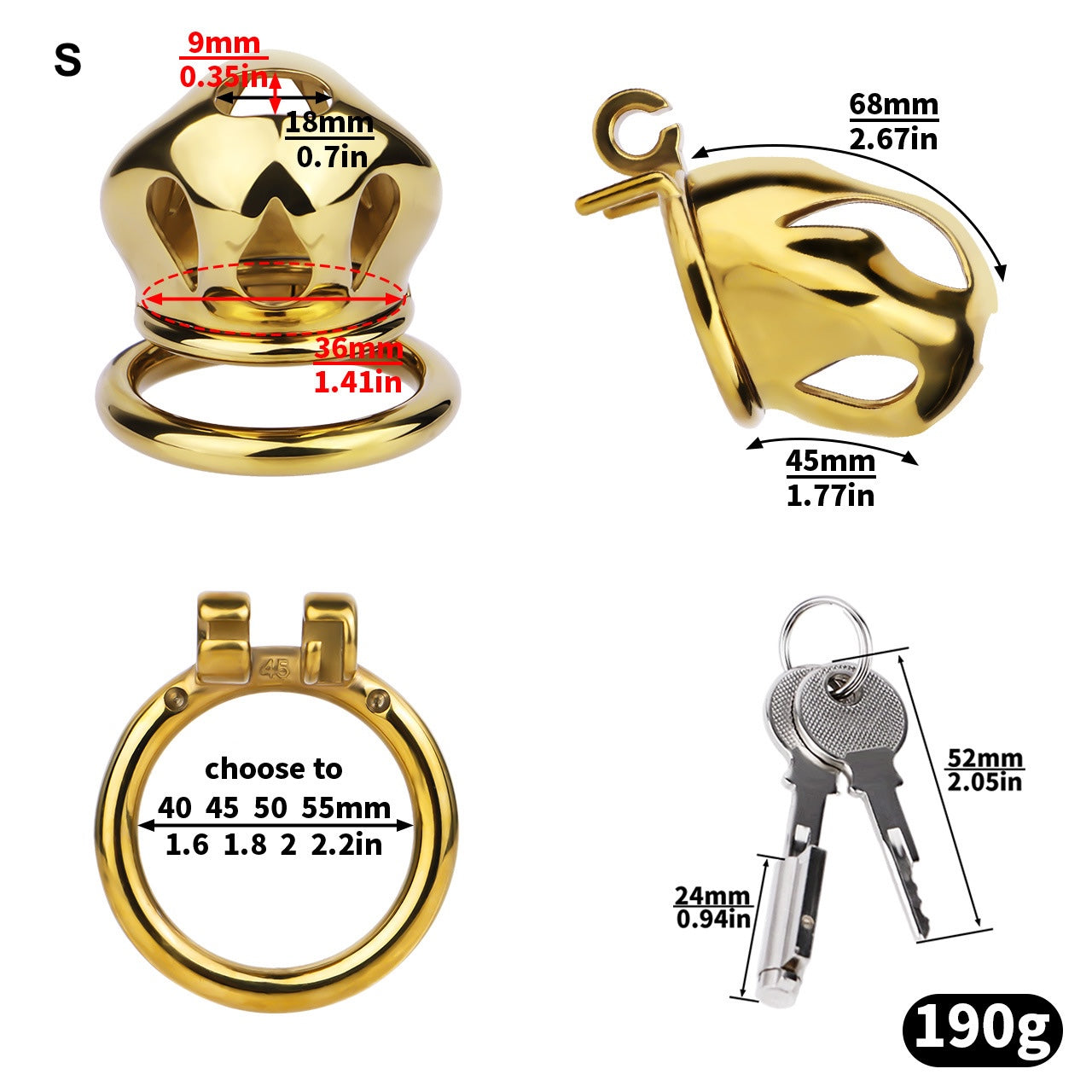 Gold Metal Cobra Chastity Cage - S/M/L - ChastityBondage