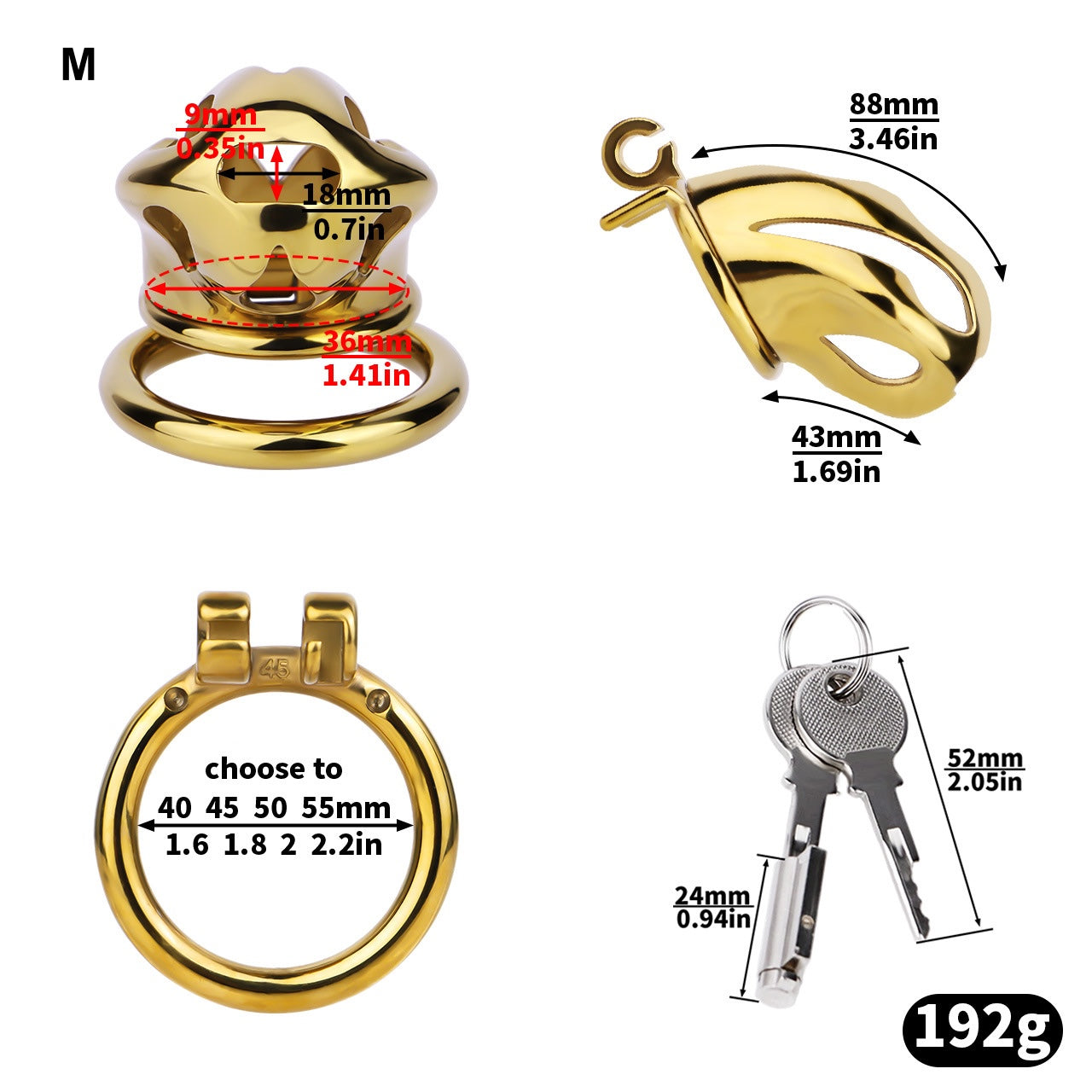 Gold Metal Cobra Chastity Cage - S/M/L - ChastityBondage