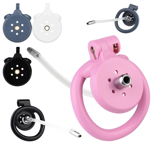 small Inverted Chastity Cage with Removable Steel Ball Plug and Silicone Catheter