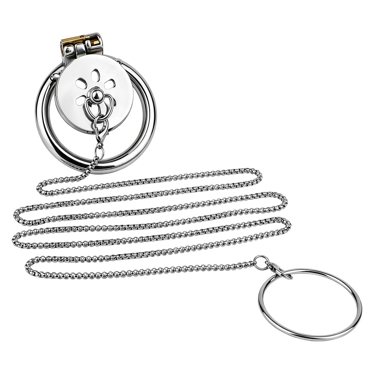 Metal Flat Chastity Cage with Detachable Chain Leash for Men