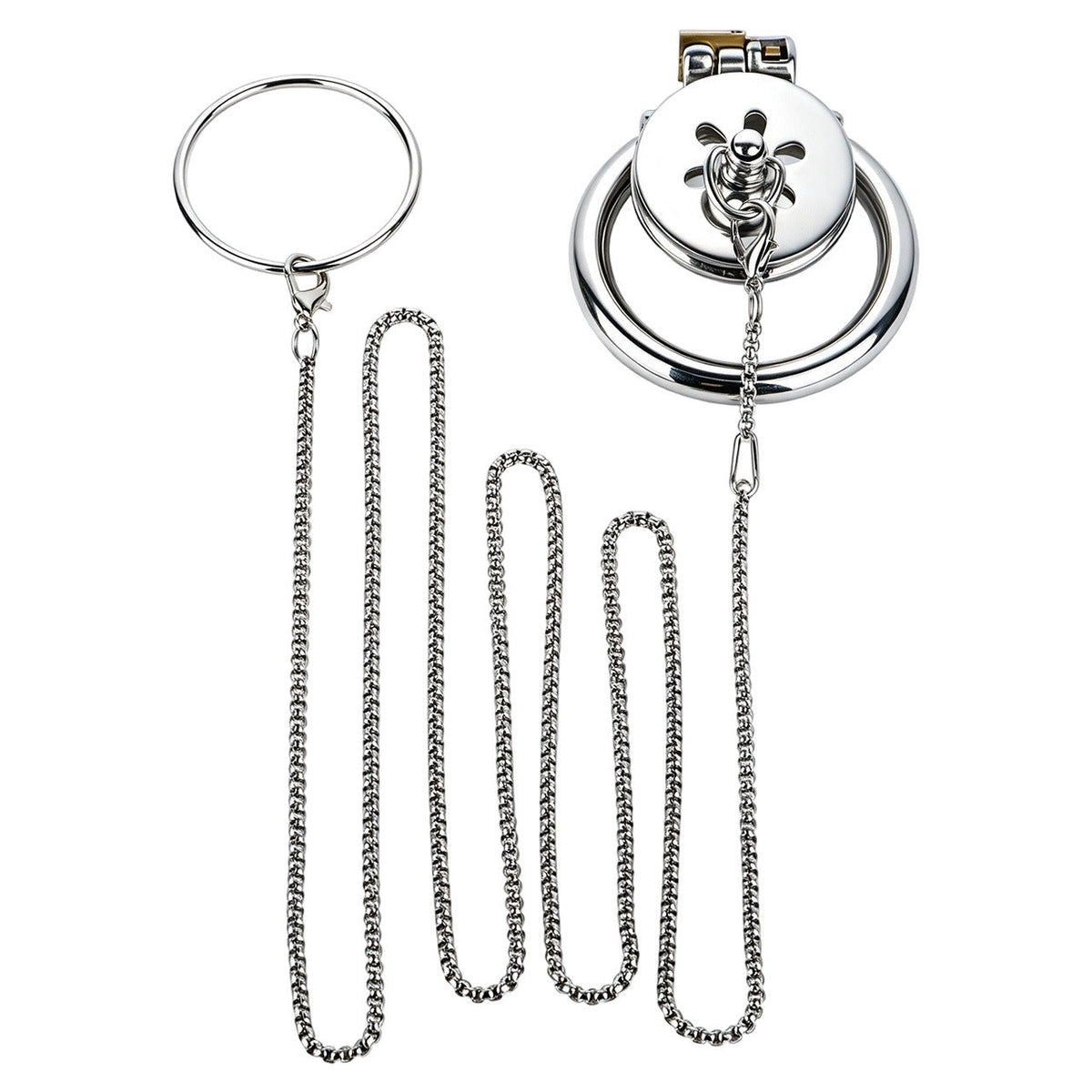Metal Flat Chastity Cage with Detachable Chain Leash for Men