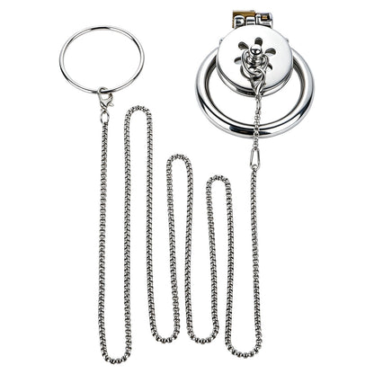 Metal Flat Chastity Cage with Detachable Chain Leash for Men