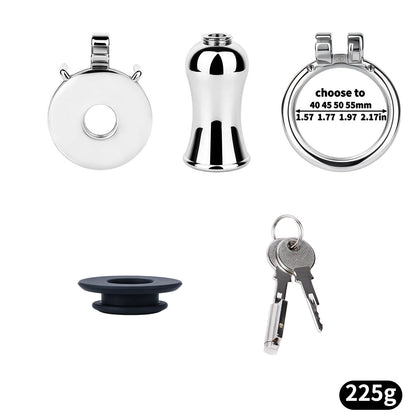Flat & Inverted  Stainless Steel Chastity Cage - Small to Large Inverted Plugs