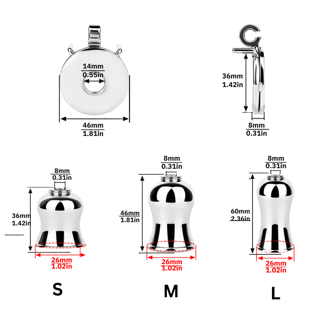 Flat & Inverted  Stainless Steel Chastity Cage - Small to Large Inverted Plugs