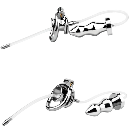 Urethral Inverted Chastity Cage with Detachable Anal Plug Negative Cock Cage for Dual Chastity Play