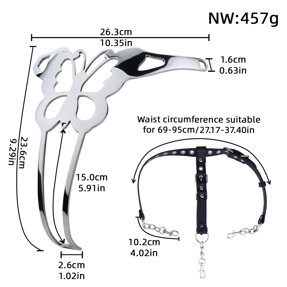 Women’s Fetish Butterfly Metal Chastity Belt with Chains Lock Belt for Female Chastity Play
