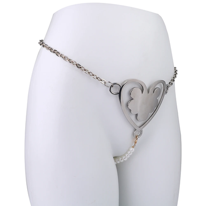 Sexy Keuschheitsgürtel mit Perlenkette für Frauen – Herzplatte, Dessous, Unterwäsche