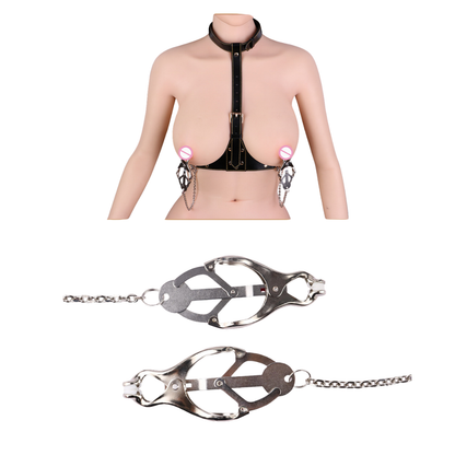 Sexy Bondage Harness Bra with Metal Nipple Clamps Kinky Fetish Sex Restraint