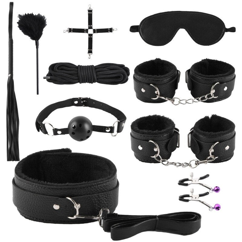 BDSM Bondage Kit Sex Toys For Woman Whip Collar Leash Steel Chain