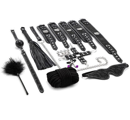 10pcs Beginner Bondage Kit - Black Lace BDSM Gears for Sex Restraints - ChastityBondage