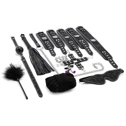 10pcs Beginner Bondage Kit - Black Lace BDSM Gears for Sex Restraints - ChastityBondage