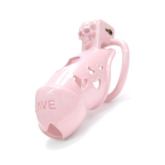 Pink Chastity Cage with Skull For BDSM Slave Play - ChastityBondage