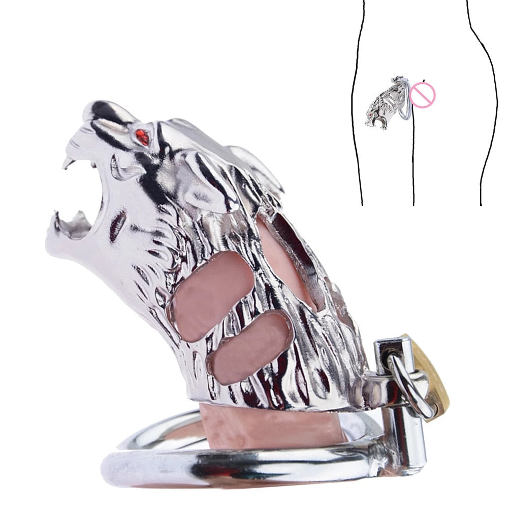 metal penis cage in tiger shape