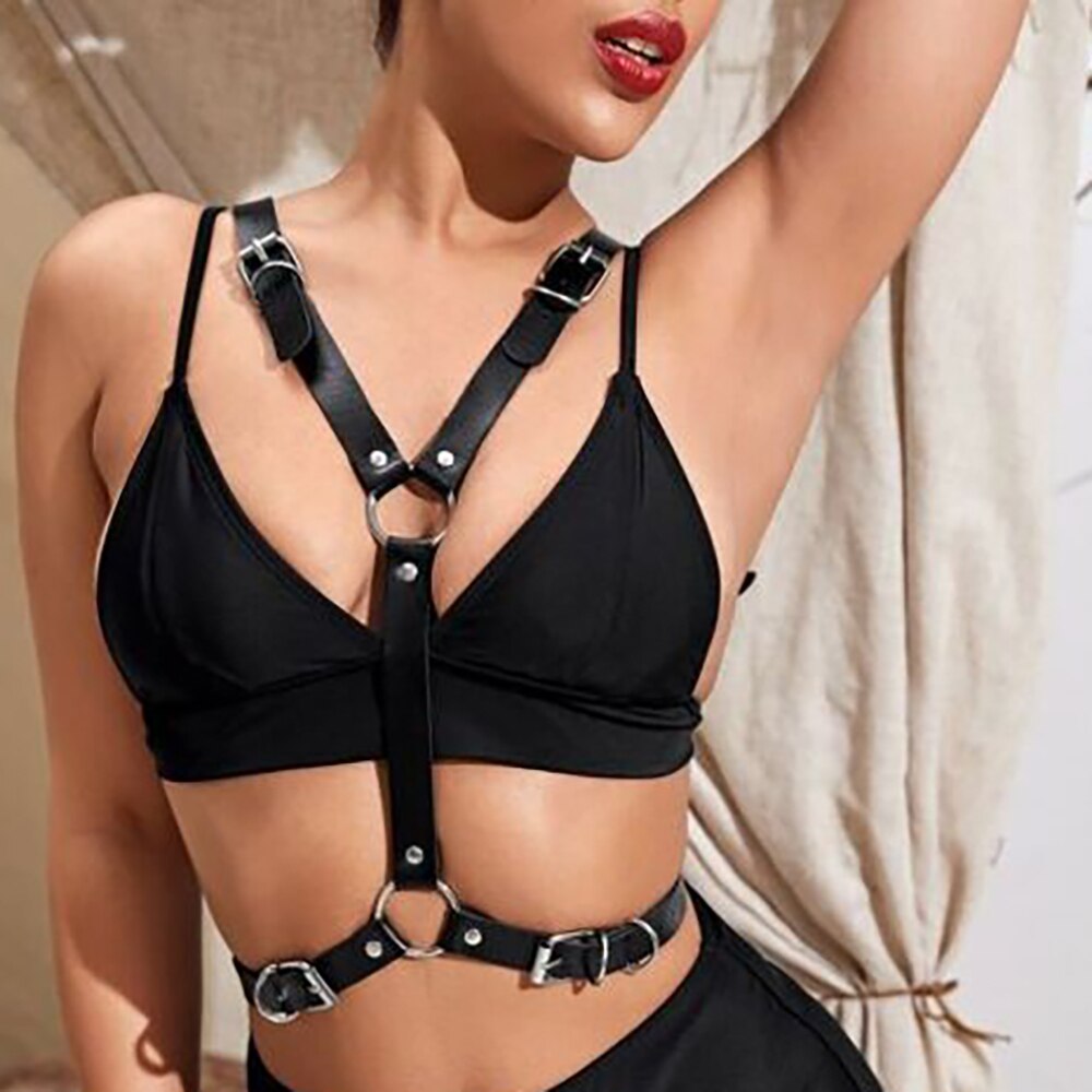 Leather Body Harness For Women: Angle Wing Lingerie Bra with Belt for BDSM - ChastityBondage